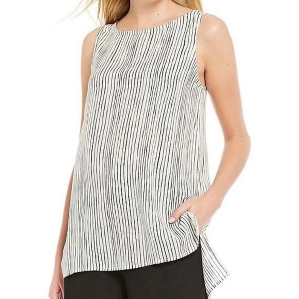 Eileen Fisher Bateau-neck shell tunic top NWT printed silk